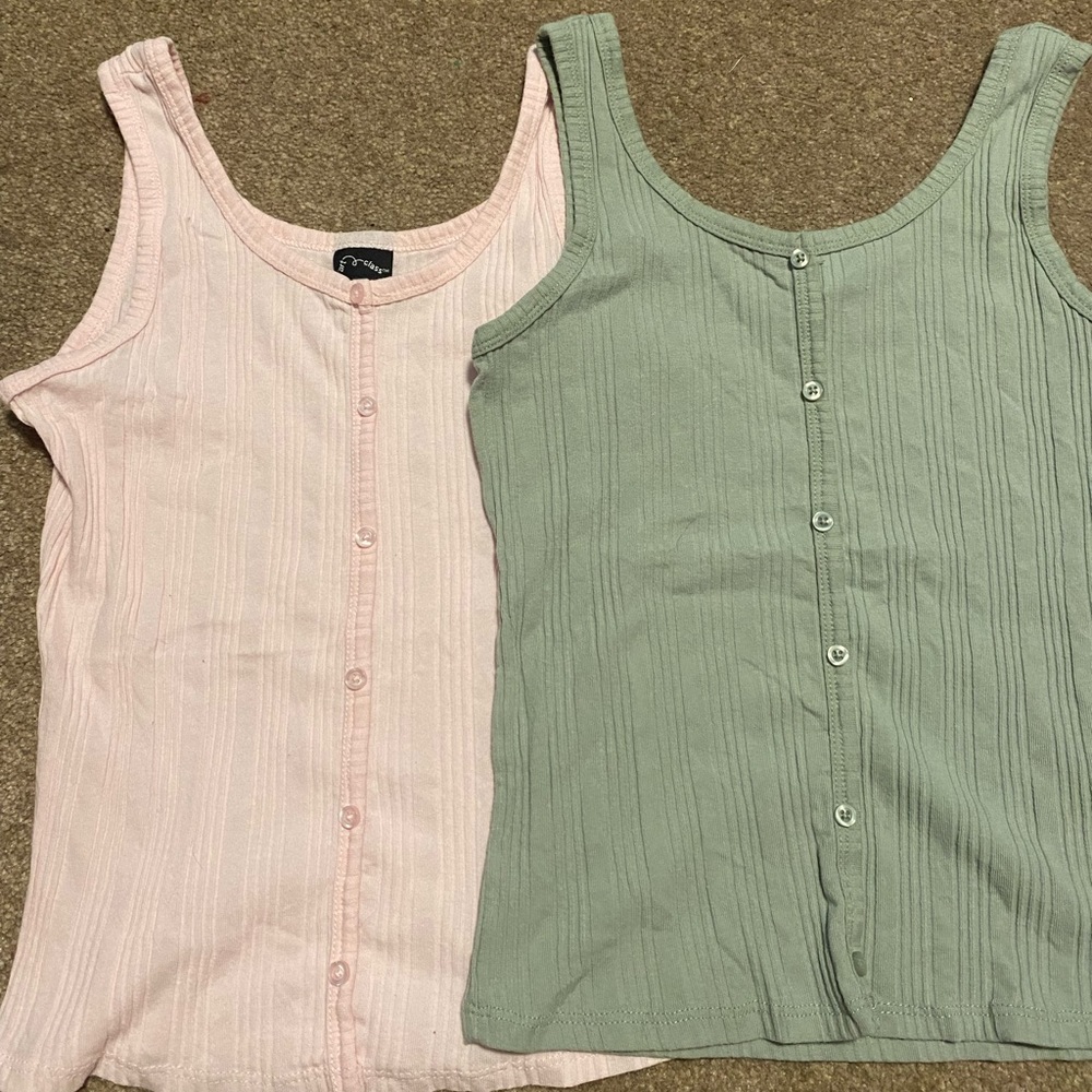matching green and pink tanks